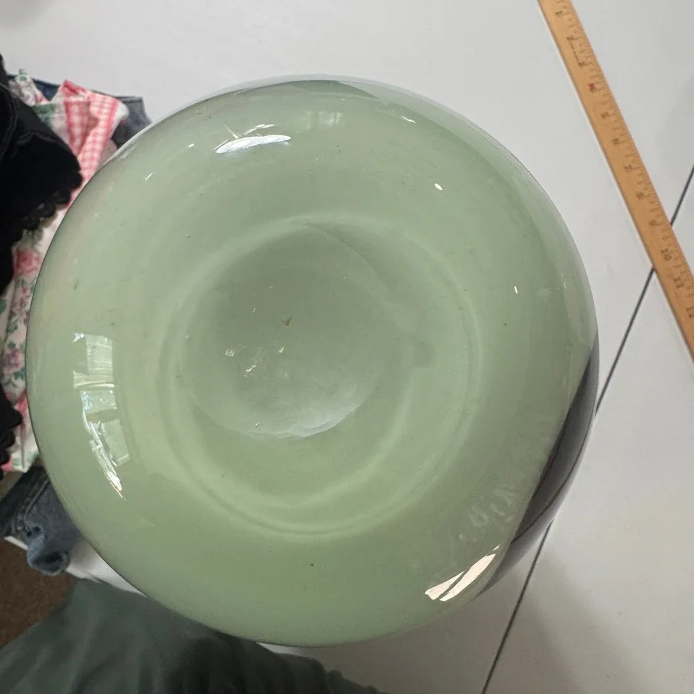 Large Artisan Murano Hand-Blown Glass Vase Mint Green Purple Abstract Eye 15.5in